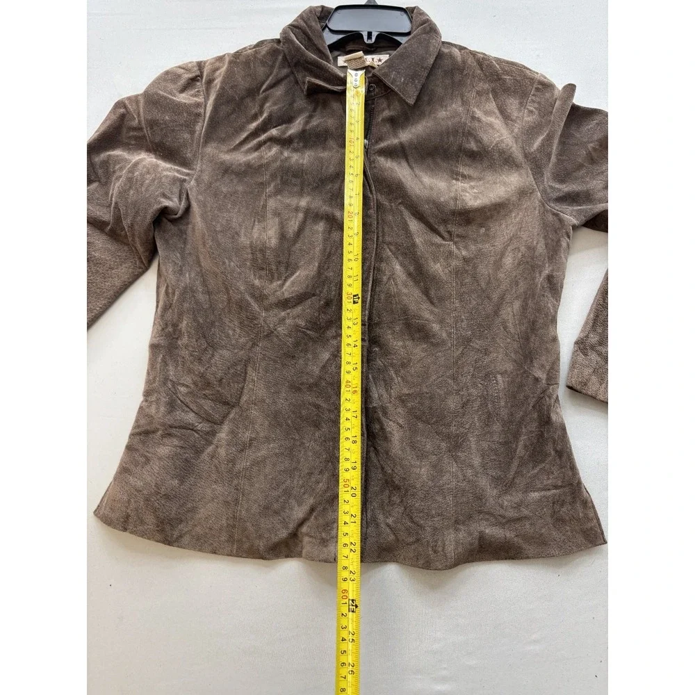 A.M.I.A Women's Distressed Brown Suede Leather Jacket Full Zip Size L